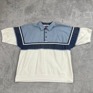 Greenline International Colorblock Polo Shirt L Blue White Men Vintage 90s Retro